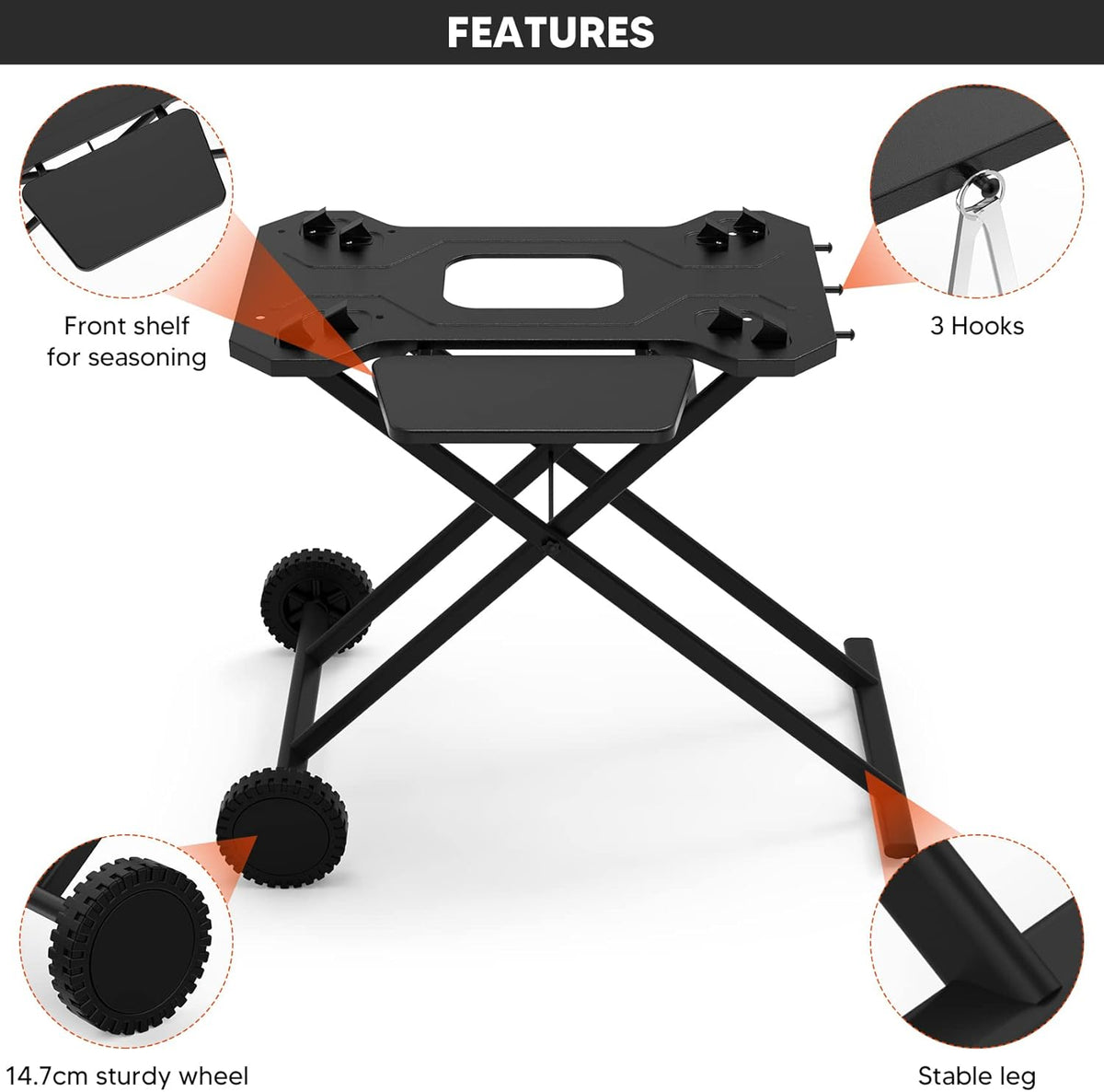 Portable Griddle Stand with Wheel and Shelf Q46022