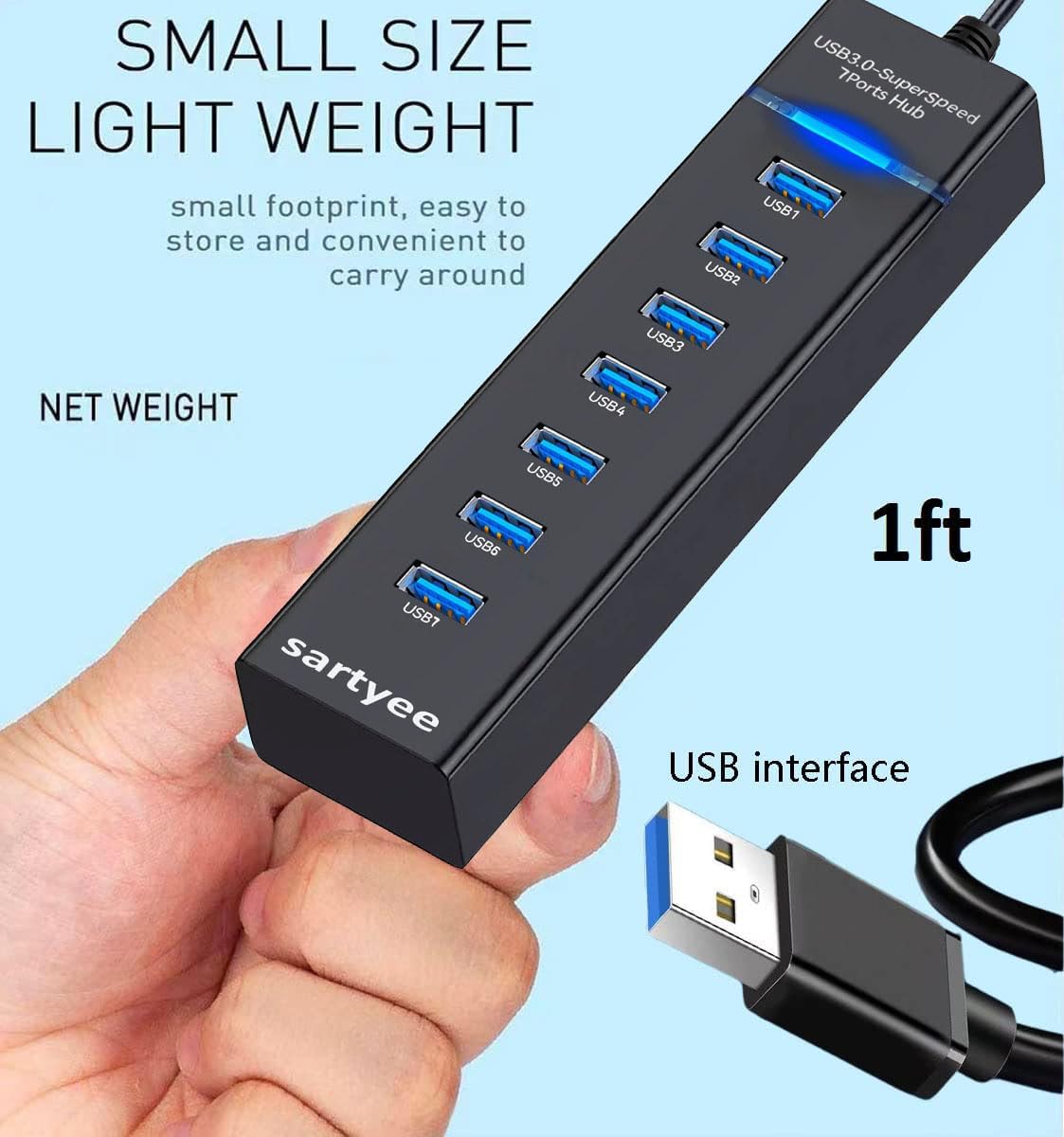 7 Port USB Hub Data Splitter Extender T145