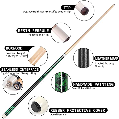 Pool Cue Set of 4, 58'' Canadian Maple, 18-21 oz with Extra 2 Pool Chalks X96017