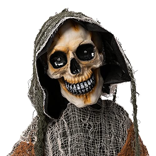 67" Halloween Animatronics Standing Pumpkin Ghost with Light-up Head, Movable Arms B22569