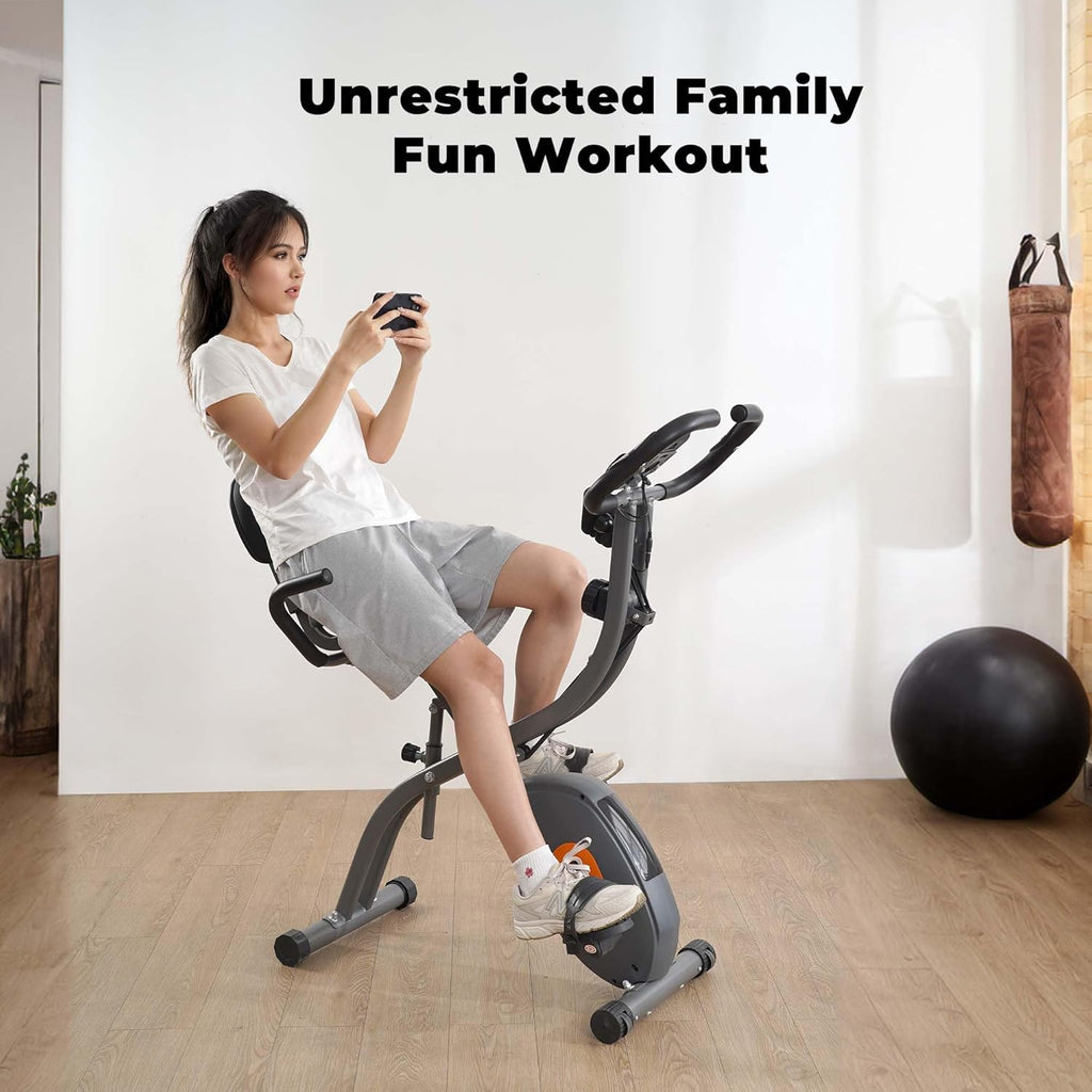 Folding Exercise Bike with Arm Resistance Bands & Pulse Sensor LCD Monitor M961371