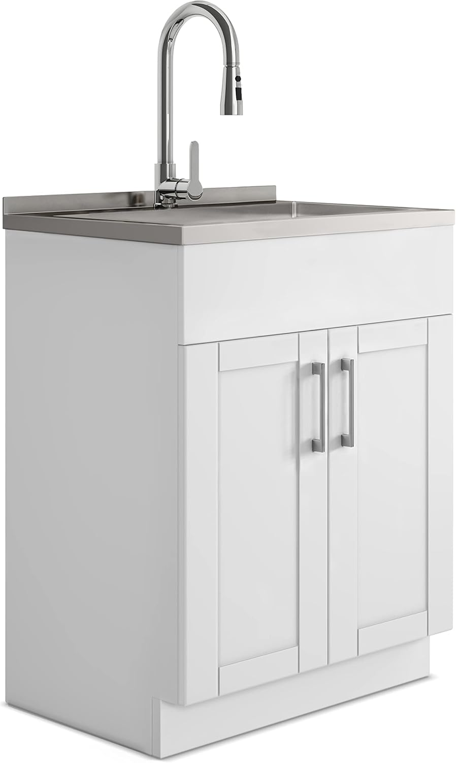 White Laundry Cabinet with Stainless Steel Sink S31019