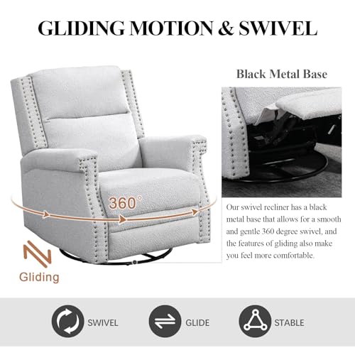 Beige Boucle Upholstered Swivel Recliner Chair N32037