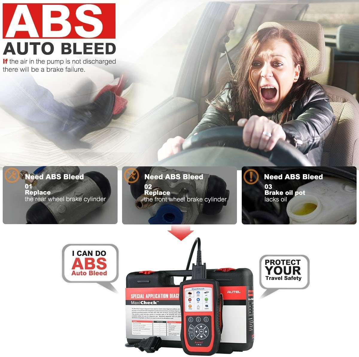 Auto Bleed Scan Tool for ABS Brake Bleeding, OBD2 ABS SRS Diagnostic Scanner O5374