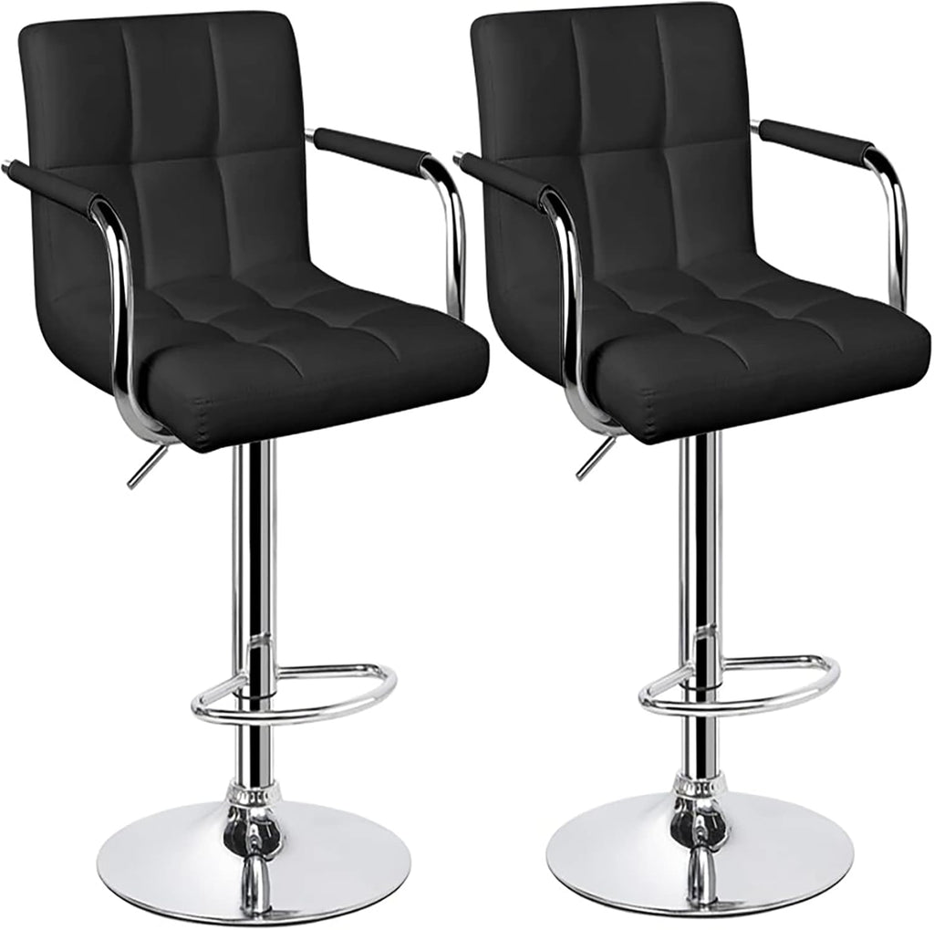 White Set of 2 Swivel Adjustable Bar Stools with Arms B7583