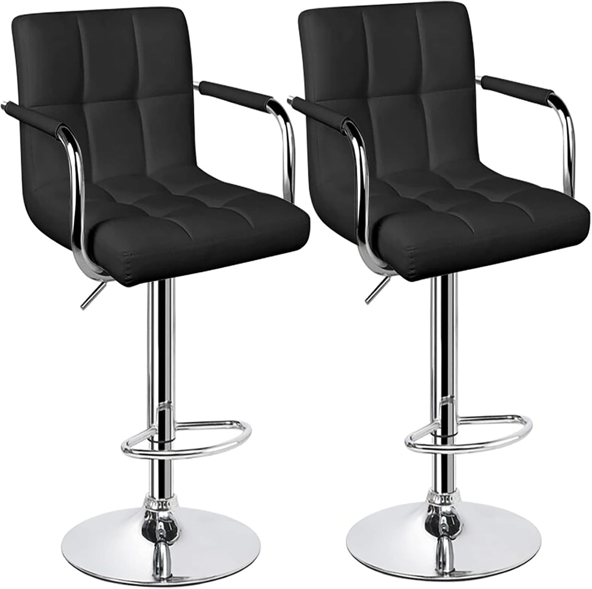 White Set of 2 Swivel Adjustable Bar Stools with Arms B7583