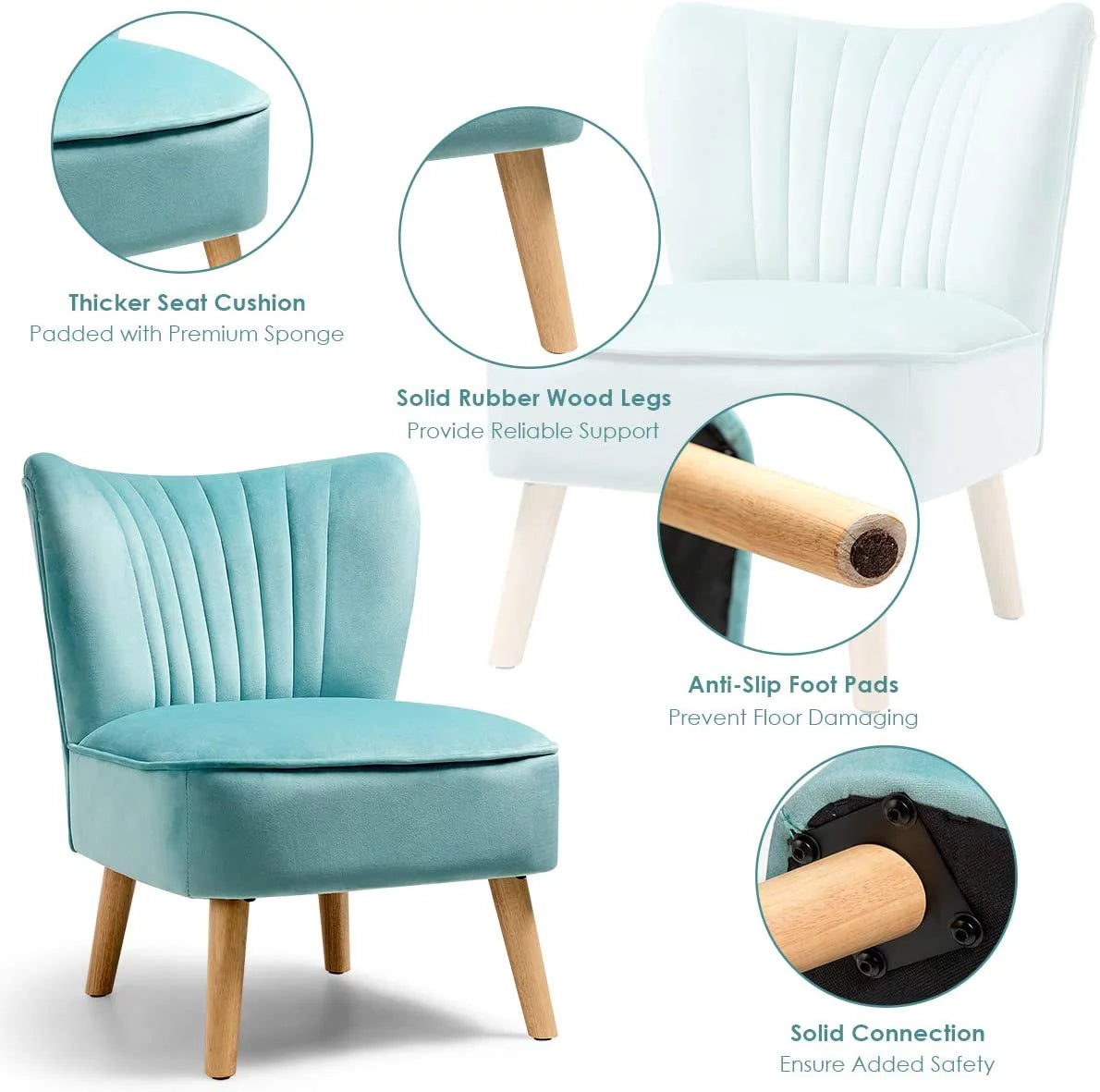 Velvet Armless Club Chair with Wood Legs G5604