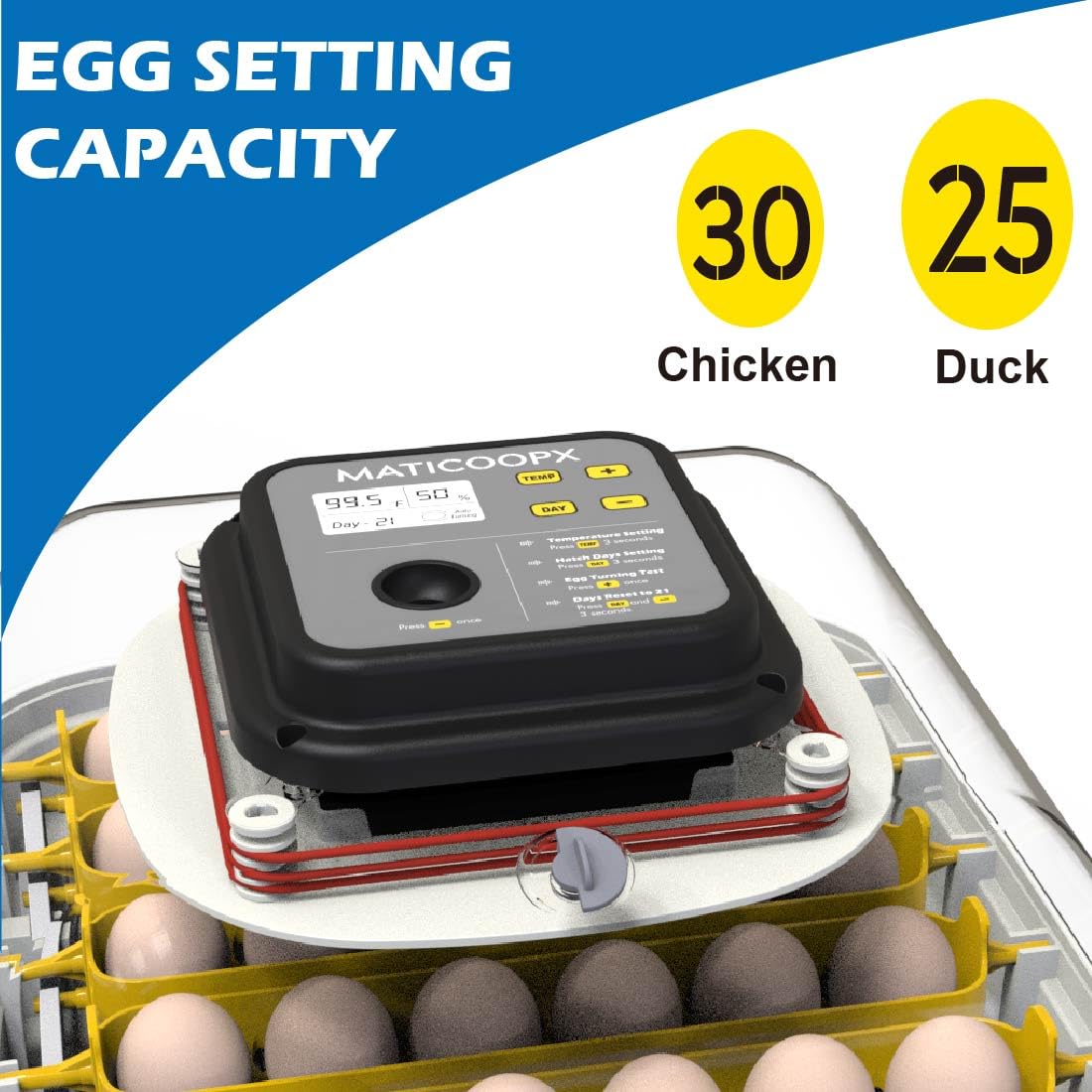 30 Egg Incubator with Humidity Display, Automatic Egg Turner S8728