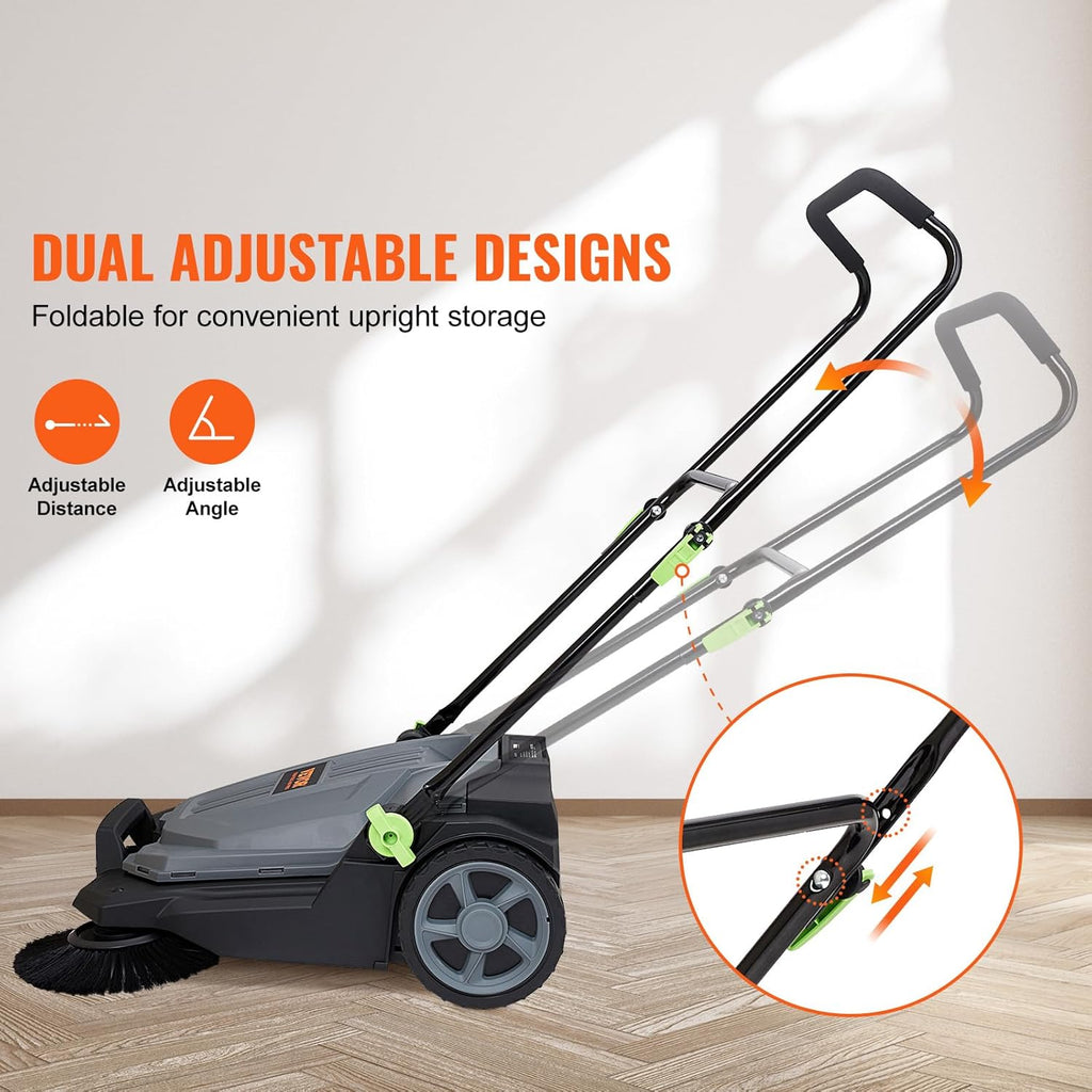 25.6" Sweeping Width Manual Non-Electric Floor Sweeper with 5-Gallon Waste Container T457584