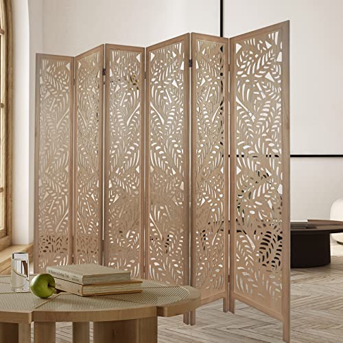 Light Brown 6 Panel Folding Wood Room Divider C2687