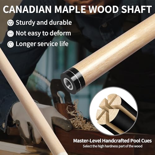 Pool Cue Set of 4, 58'' Canadian Maple, 18-21 oz with Extra 2 Pool Chalks X96017
