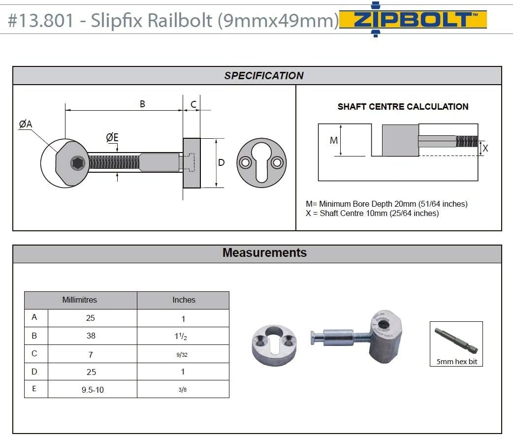 5 Pack Slipfix Railbolt F85161