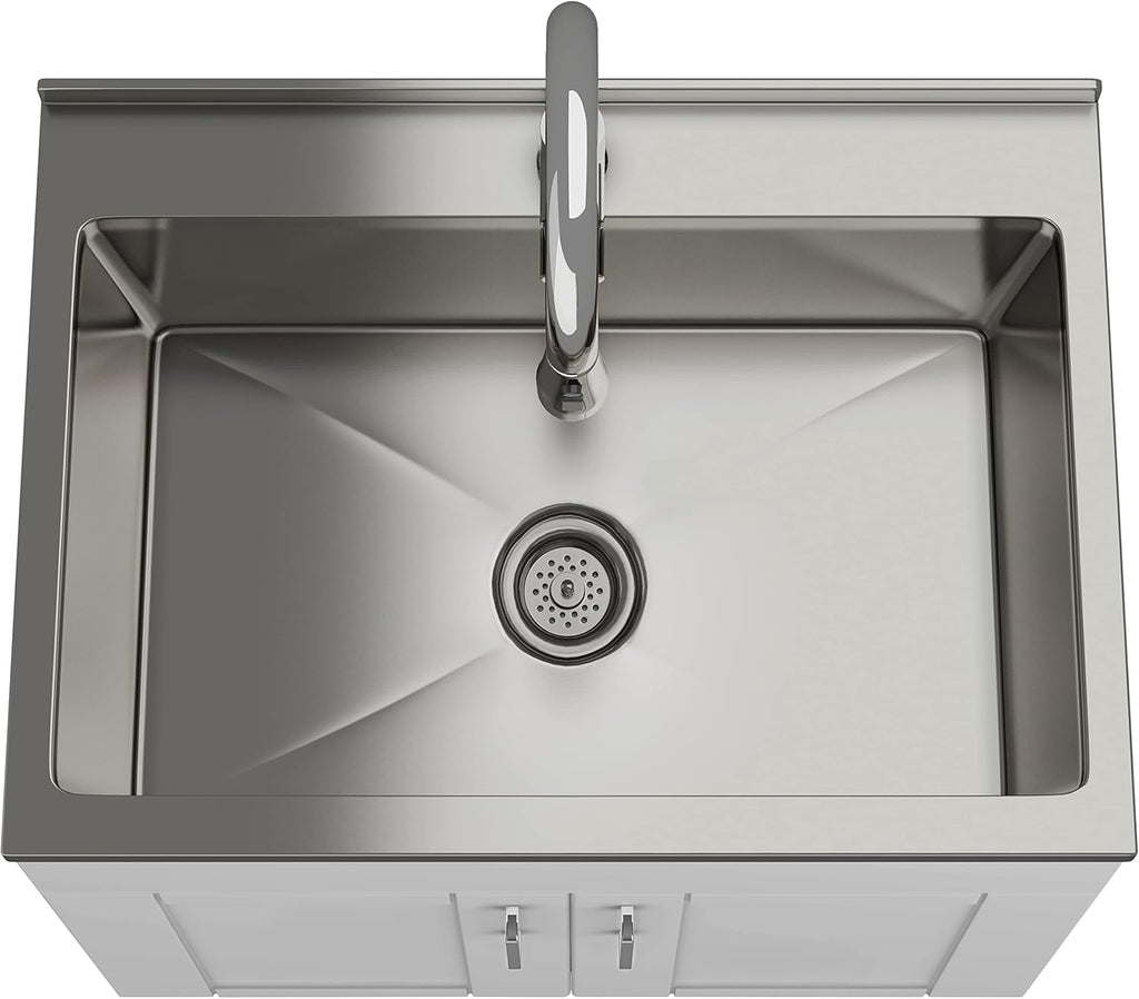White Laundry Cabinet with Stainless Steel Sink S31019