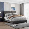 Gray Linen Fabric Queen Upholstered Platform Bed with Tufted Headboard V7557