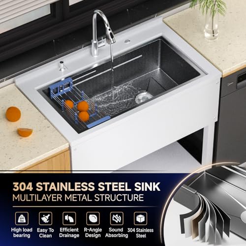 Stainless Steel Freestanding Utility Sink 36" with Pull Out Faucet (black) V863926