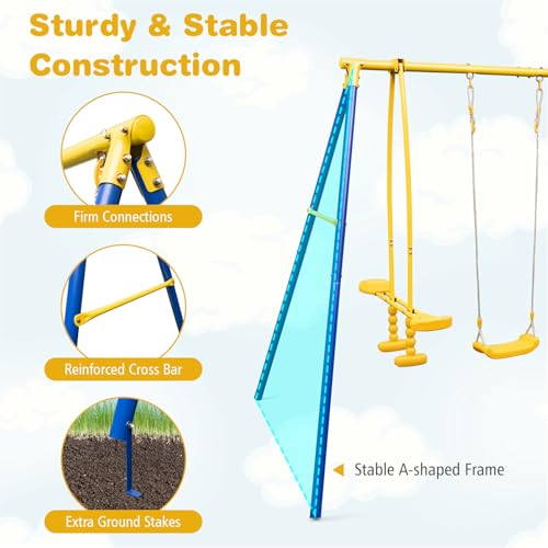 440 lbs Heavy Duty Metal Swing Set with Swing, Glider, Gym Rings V58084