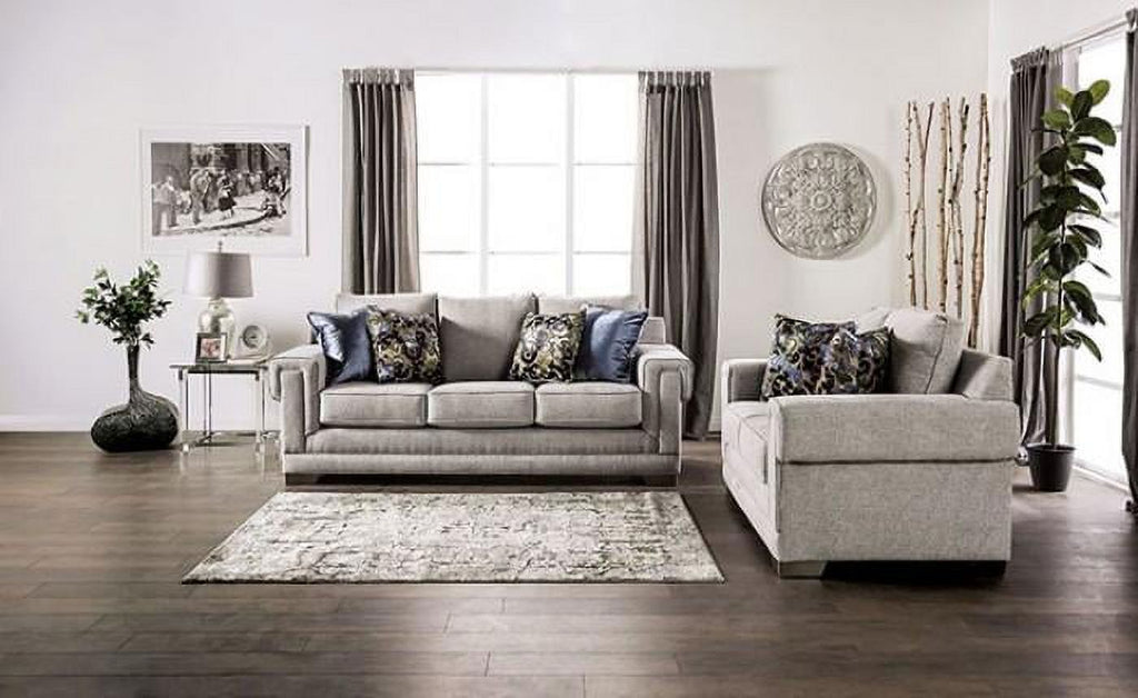 Light Gray Chenille Sofa and Loveseat B82171
