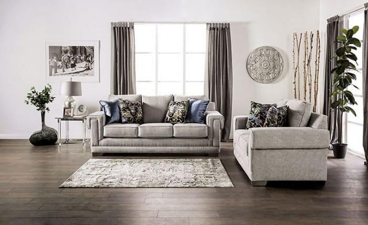 Light Gray Chenille Sofa and Loveseat B82171