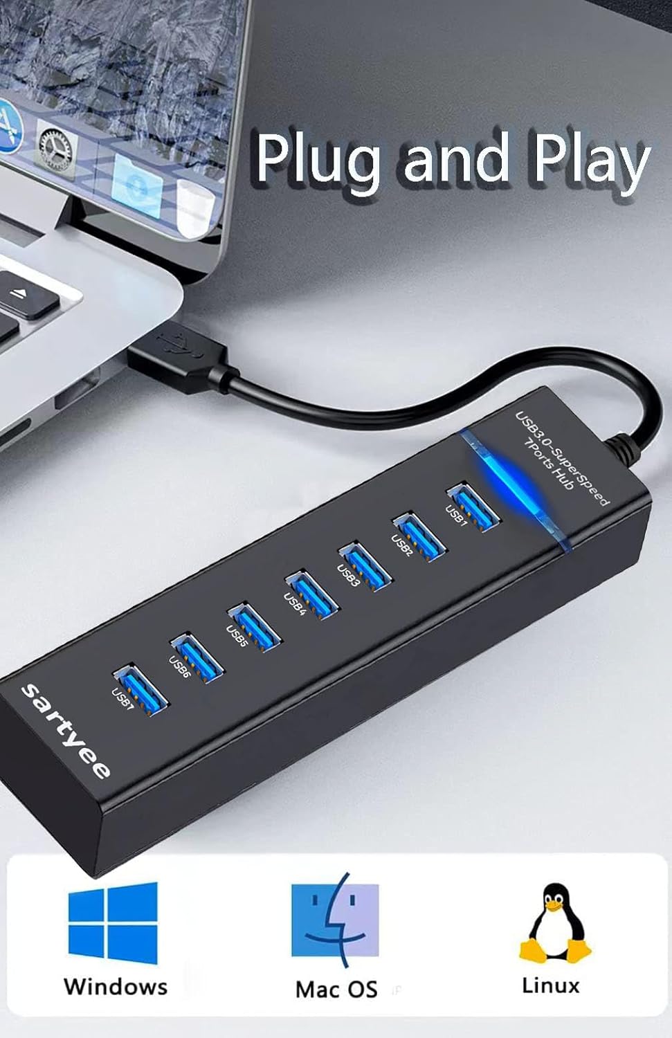 7 Port USB Hub Data Splitter Extender T145