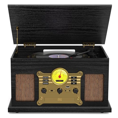 White Wood 10 in 1 Bluetooth Record Player Turntable with Built-in Speakers K26653