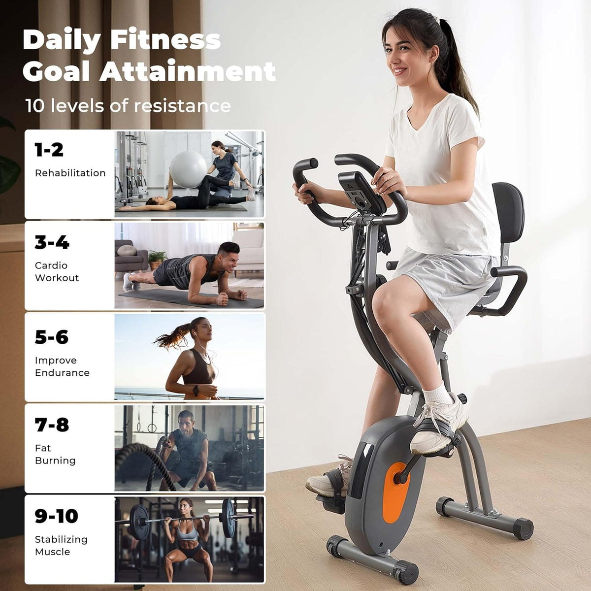 Folding Exercise Bike with Arm Resistance Bands & Pulse Sensor LCD Monitor M961371