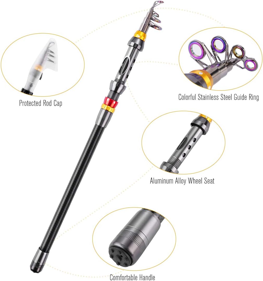 2.1m Carbon Fiber Telescopic Fishing Rod and Reel Combo with Carrier Bag G785
