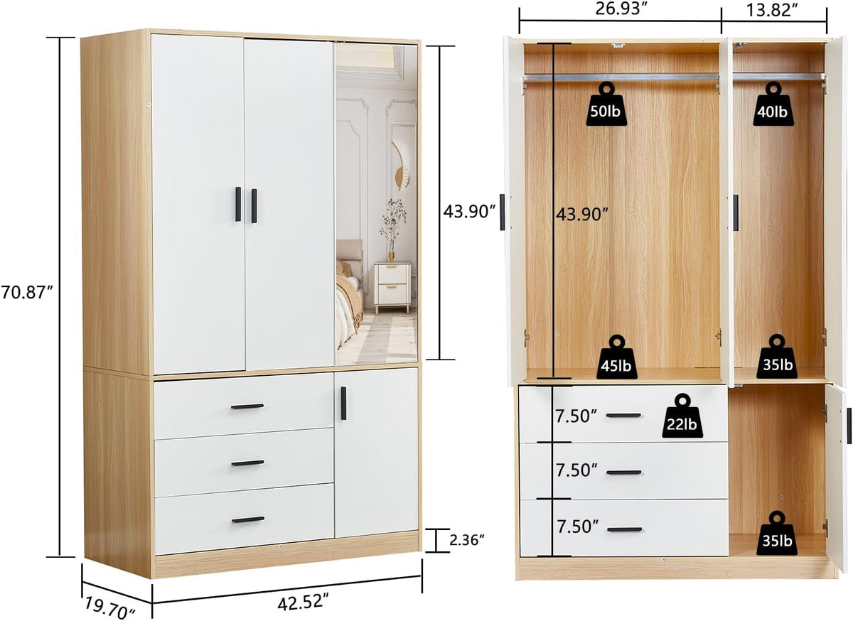 Wooden Wardrobe Closet with 3 Drawers and 2 Doors Y334