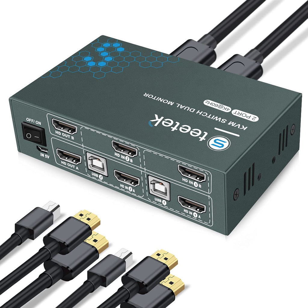 KVM Switch HDMI Dual Monitor, UHD4K@60Hz, 2 Computers Share 2 Monitors, 4 USB 2.0 ports, HDCP2.2 V578