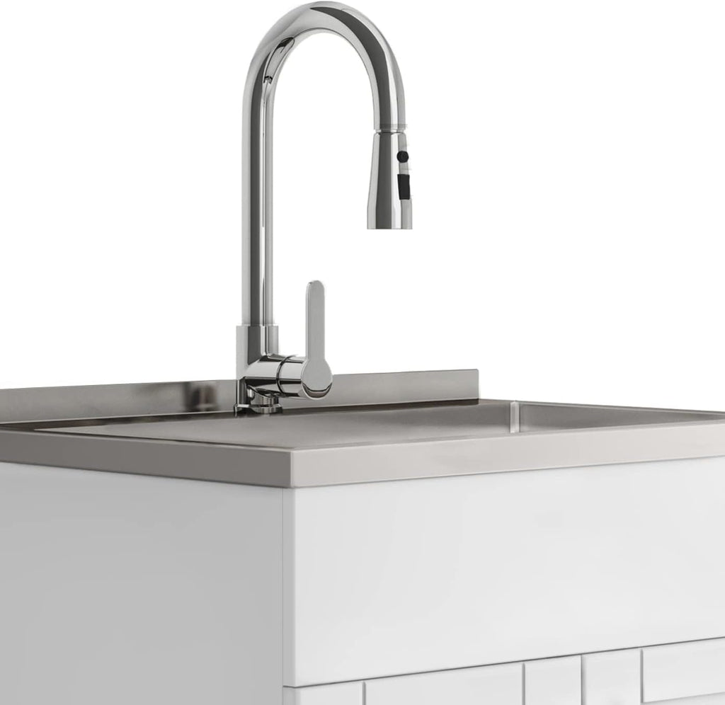 White Laundry Cabinet with Stainless Steel Sink S31019