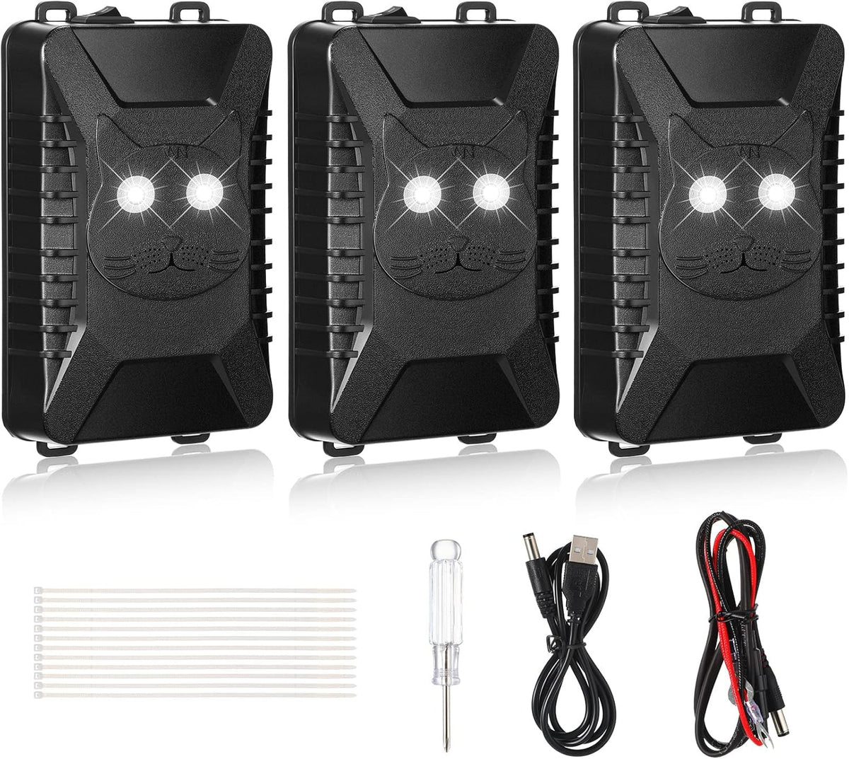 Ultrasonic Animal Rodent Repeller 3 Sets Battery Operated with LED Strobe Lights F40584