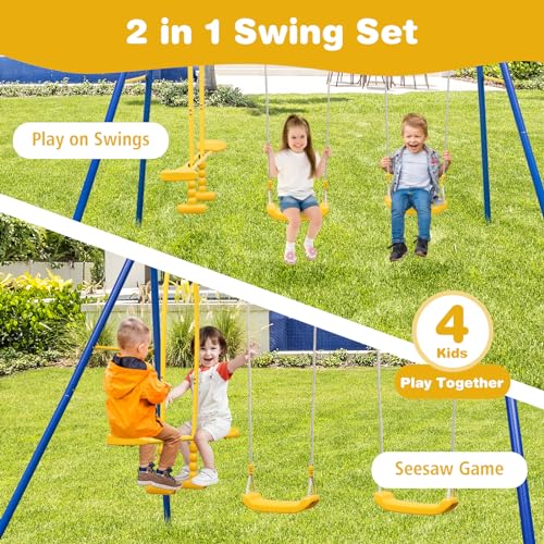440 lbs Heavy Duty Metal Swing Set with Swing, Glider, Gym Rings V58084