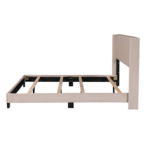 Pink Queen Size Velvet Upholstered Platform Bed with Headboard and Footboard E897818