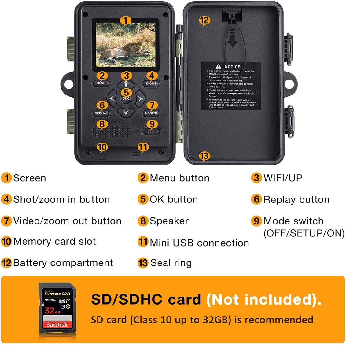 WiFi Bluetooth 1296P 20MP Hunting Game Camera Night Vision Waterproof IP66 R790807