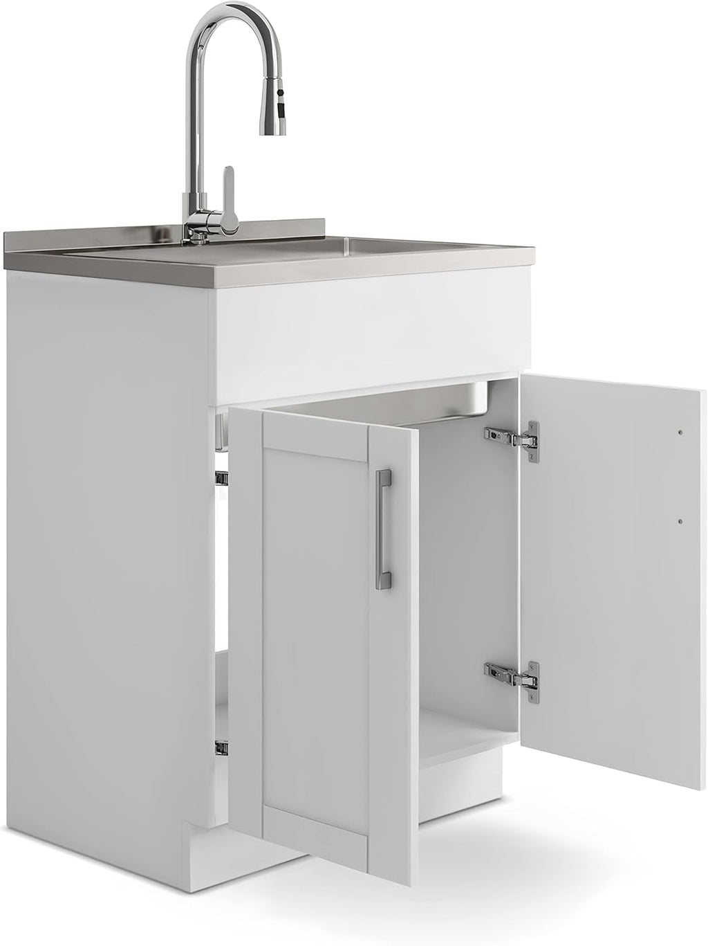 White Laundry Cabinet with Stainless Steel Sink S31019
