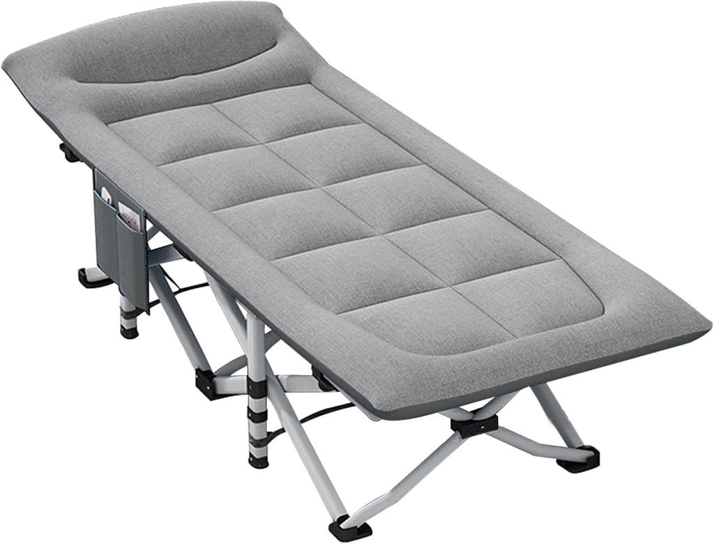 Folding Camping Cot with Mattress and Pillow, Portable Lightweight Adult Sleeping Bed (Dark Grey) F467240