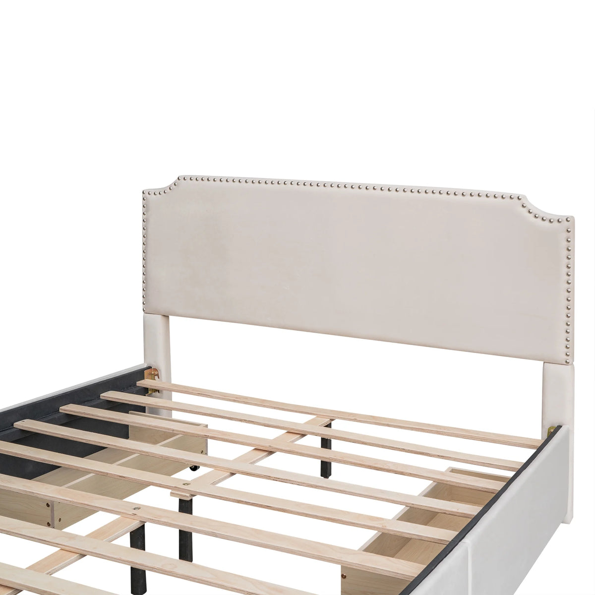 Beige Velvet Queen Size Bed with 4 Storage Drawers M40217