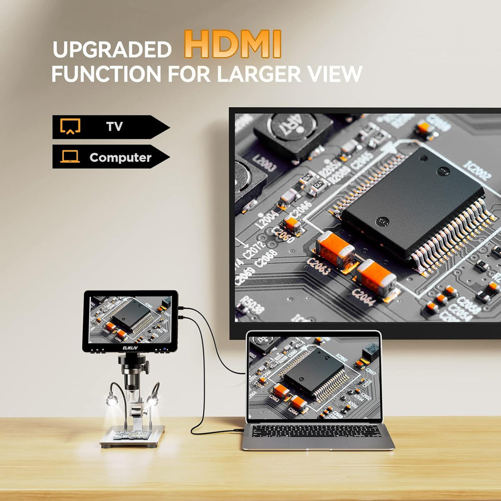 7" HDMI Digital Microscope, 1200X, 1080P, 16MP, IPS Screen, 10 LED Lights Q49704