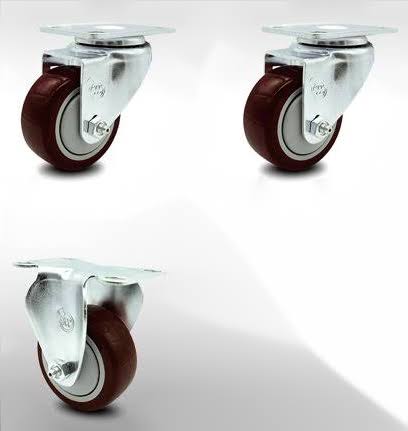 3 inch Maroon Polyurethane Swivel Top Plate Caster Set with 2 Rigid X65567