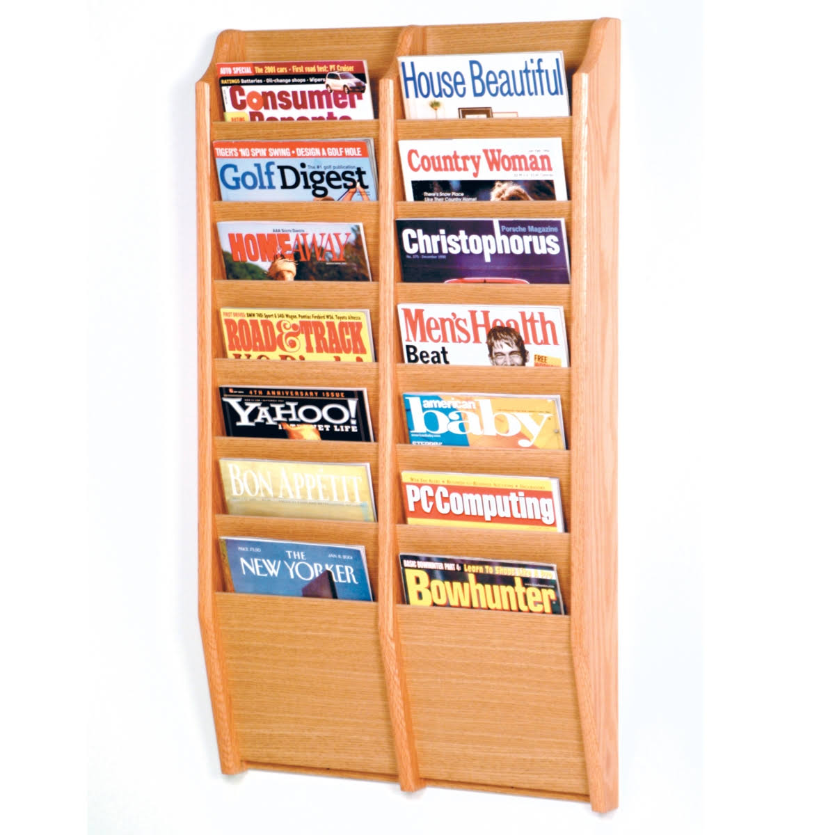 Black Mahogany Light Oak 14 Pocket Magazine Rack Y4030