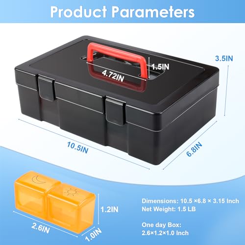 Black Monthly Pill Organizer 2 Times a Day 30 Day with Travel Case O996