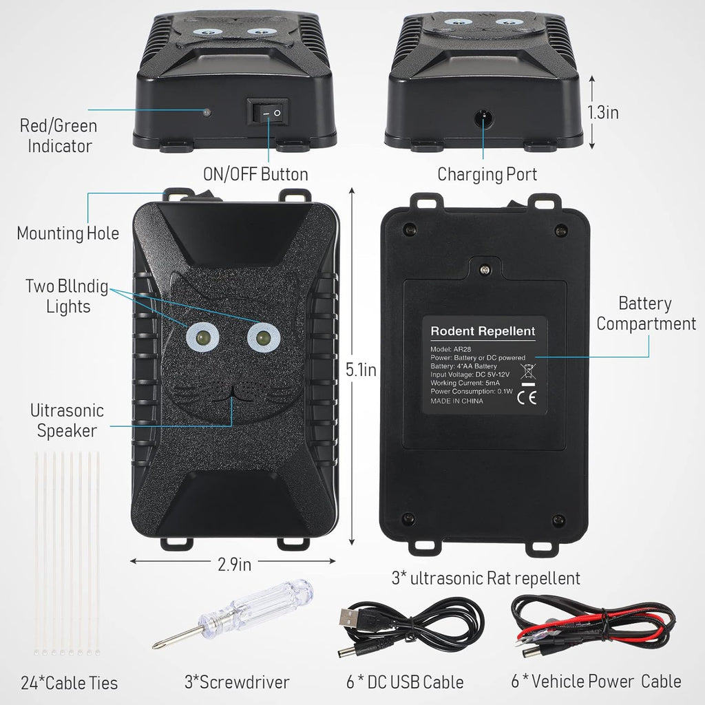 Ultrasonic Animal Rodent Repeller 3 Sets Battery Operated with LED Strobe Lights F40584