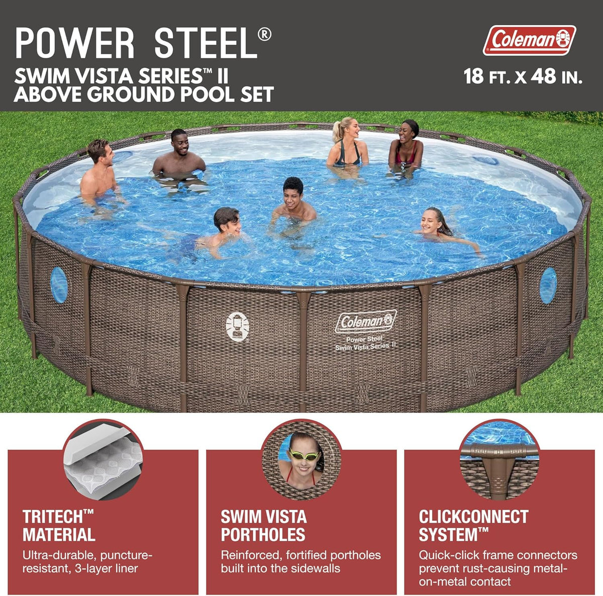 Brown 18' x 48" Above Ground Swimming Pool Set with Filter Pump and Ladder C733316