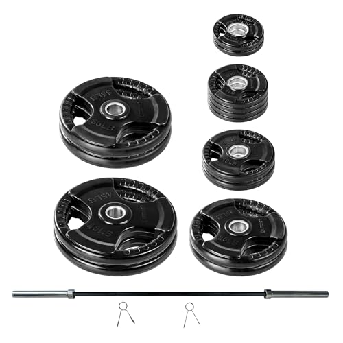 Rubber Coated Olympic Weight Set with Bar and Spring Clips E79895
