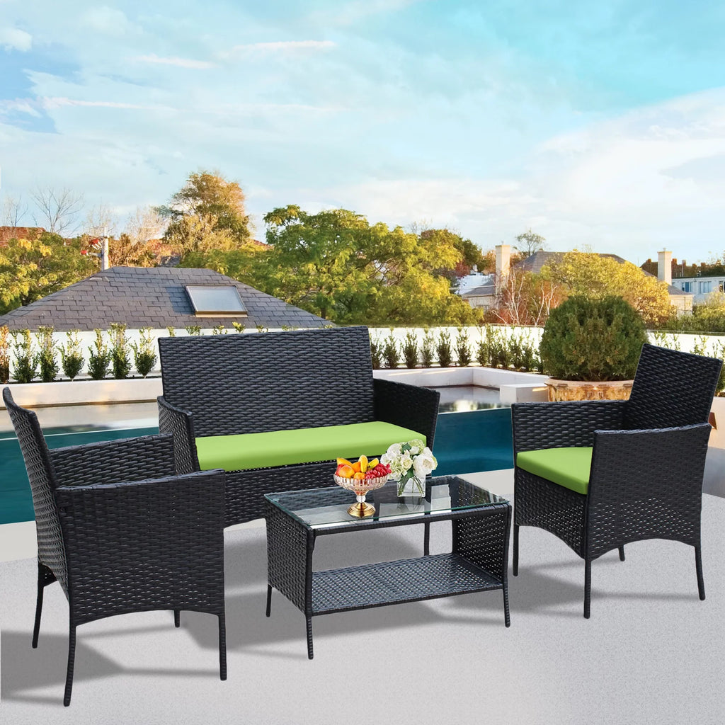4 Pc PE Rattan Outdoor Furniture Set with Cushions U57730