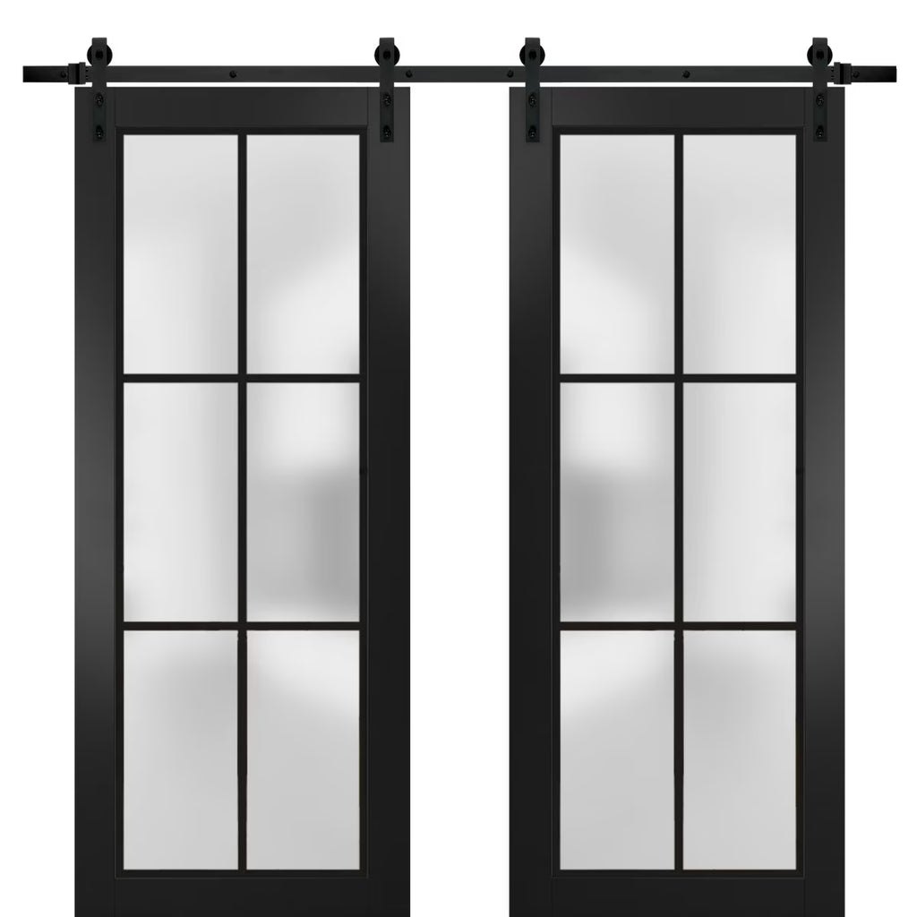 Matte Black Frosted Glass Double Barn Door 64 x 80 inches A16061