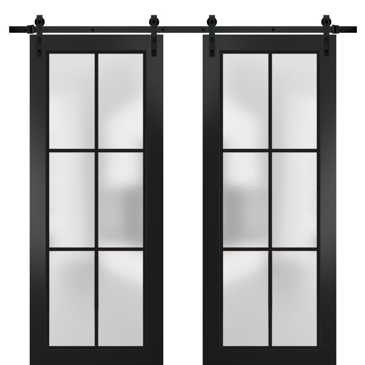 Matte Black Frosted Glass Double Barn Door 64 x 80 inches A16061