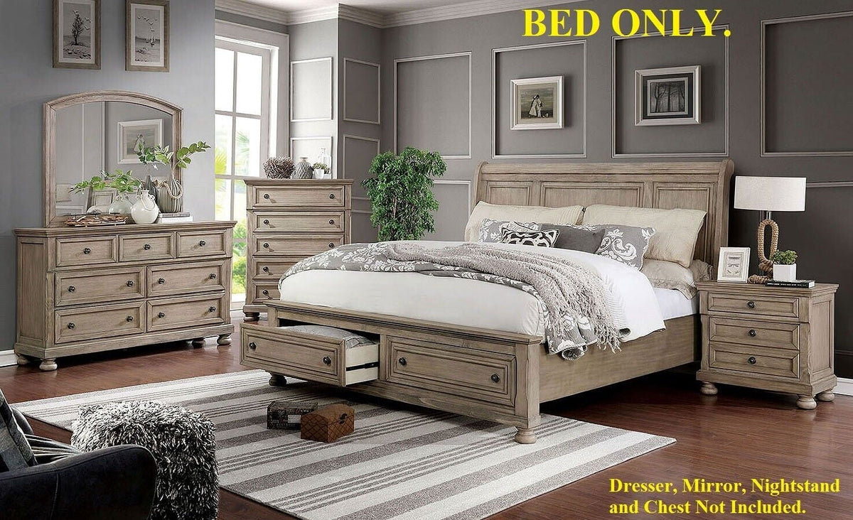 King Size Solid Wood Bed with Storage Drawers C28616