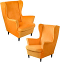 Orange Velvet Stretch Wingback Chair Sofa Slipcover with Elastic Bottom F307