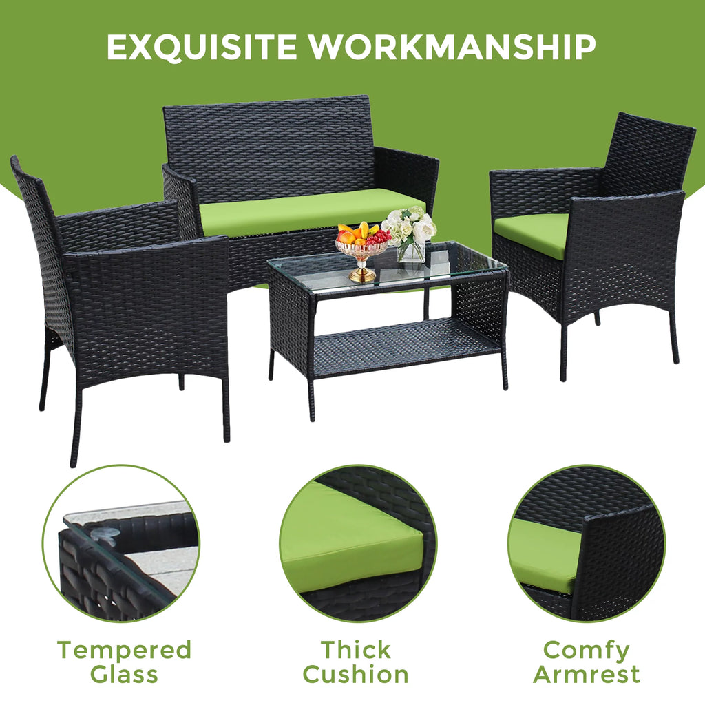 4 Pc PE Rattan Outdoor Furniture Set with Cushions U57730