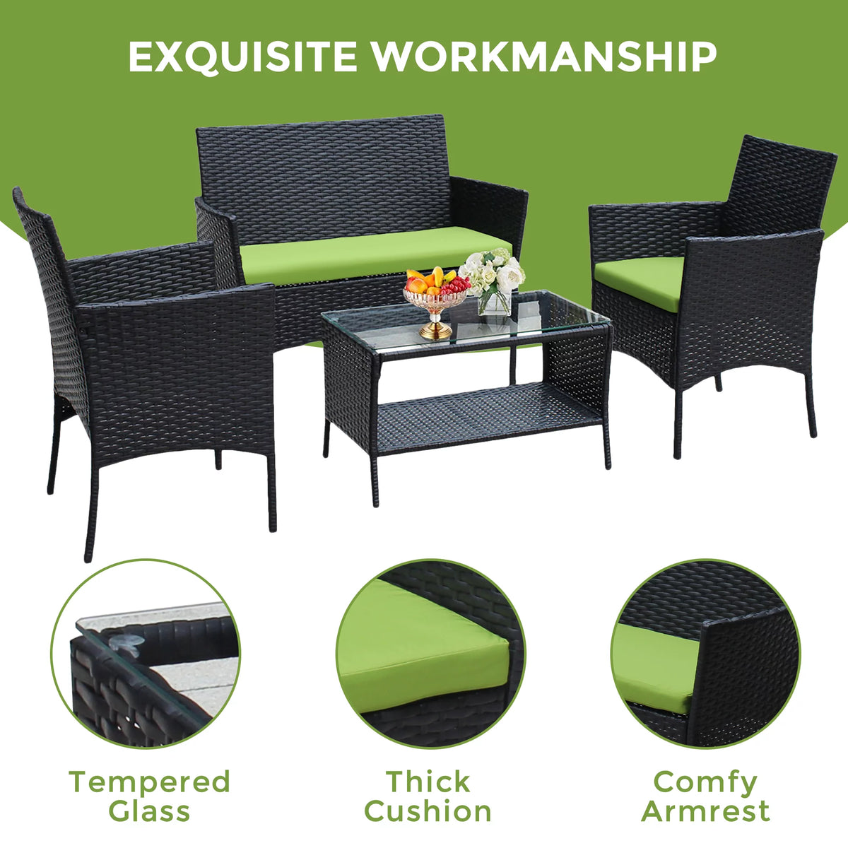 4 Pc PE Rattan Outdoor Furniture Set with Cushions U57730